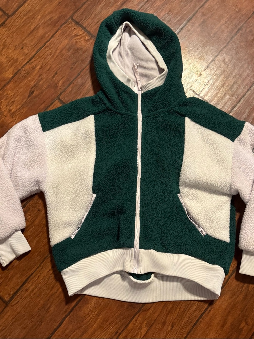Free People Green & White Sherpa Zip Hoodie - Picture 5 of 6